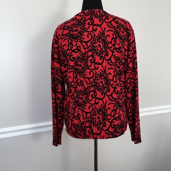 Sag Harbor Red Black Paisley Cardigan Sweater Size Large‎ - Picture 2 of 8